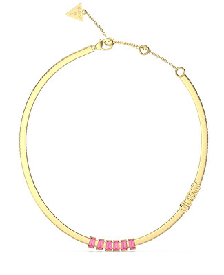 Guess - Pozlacený náhrdelník s růžovými krystaly Hashtag JUBN04255JWYGFCT/U