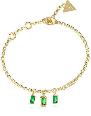 Guess - Slušivý pozlacený náramek s krystaly Hashtag JUBB04251JWYGEM