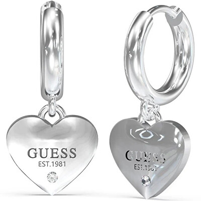 Guess - Srdíčkové kruhové náušnice z oceli Huggie Me JUBE03145JWRHT/U