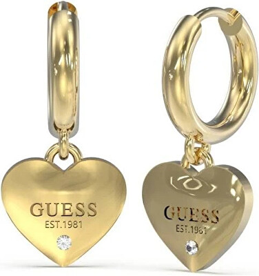 Guess - Srdíčkové kruhové náušnice z oceli Huggie Me JUBE03145JWYGT/U