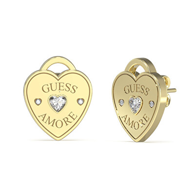 Guess - Srdíčkové náušnice z pozlacené oceli Guess Amore JUBE05058JWYGT/U
