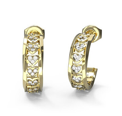 Guess - Srdíčkové pozlacené náušnice se zirkony Mon Amour JUBE04603JWYGT/U