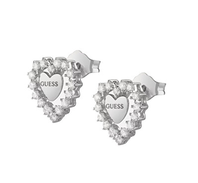 Guess - Stříbrné srdíčkové náušnice s kubickými zirkony Jardin JSBE04458JWRHT/U