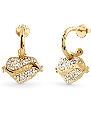 Guess - Třpytivé pozlacené náušnice 2v1 Srdíčko JUBE05477JWYGT/U