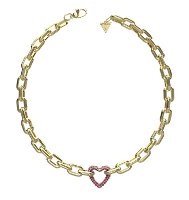 Guess - Výrazný pozlacený náhrdelník s růžovými krystaly Beloved JUBN05004JWYGPKT/U