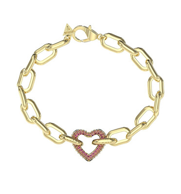 Guess - Výrazný pozlacený náramek Srdce Beloved JUBB05005JWYGPK