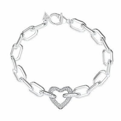 Guess - Výrazný ocelový náramek Srdce Beloved JUBB05016JWRH
