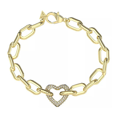 Guess - Výrazný pozlacený náramek Srdce Beloved JUBB05016JWYG