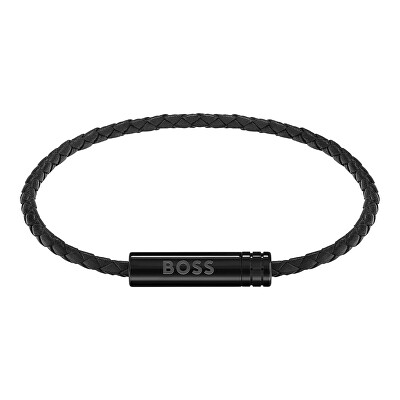 Hugo Boss - Černý kožený náramek Ares Air 1580875