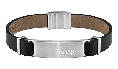 Hugo Boss - Černý kožený náramek pro muže Urbanite 1580044M