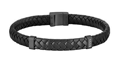 Hugo Boss - Černý kožený náramek pro muže Tailored 1580676
