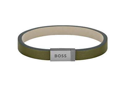 Hugo Boss - Moderní khaki kožený náramek Jace 1580338