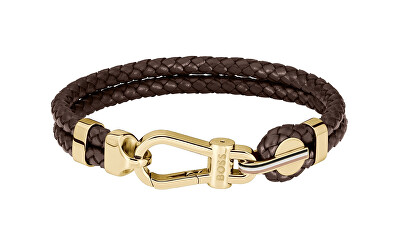 Hugo Boss - Módní dvojitý náramek z hnědé kůže 1580700