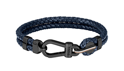 Hugo Boss - Stylový dvojitý náramek z tmavě modré kůže 1580701