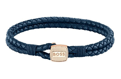 Hugo Boss - Modrý pletený náramek z kůže Seal 1580668