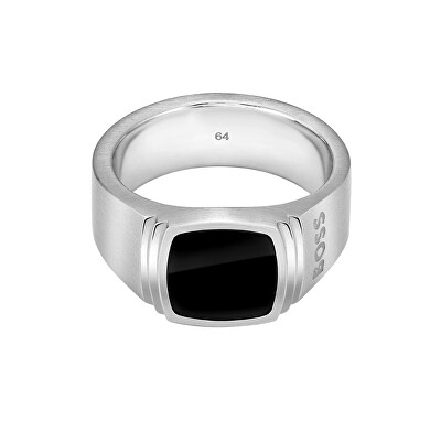 Hugo Boss - Pánský ocelový prsten s onyxem Odell 1580652