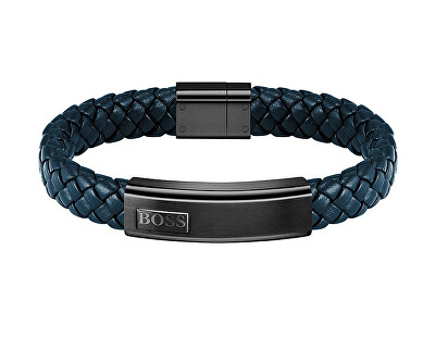 Hugo Boss - Tmavě modrý kožený náramek Lander 1580179M