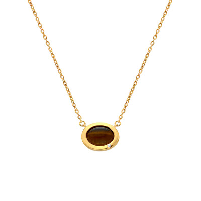 Hot Diamonds - Elegantní pozlacený náhrdelník s tygřím okem a diamantem Gemstones DN201