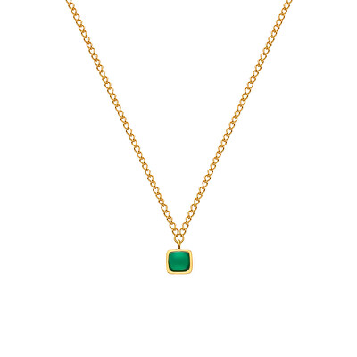 Hot Diamonds - Jemný pozlacený náhrdelník se zeleným achátem a diamantem Gemstones DN197