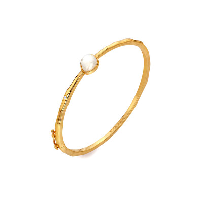 Hot Diamonds - Pevný pozlacený náramek s diamantem a perletí Golden Edit Soul DC215