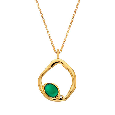 Hot Diamonds - Pozlacený náhrdelník s achátem a diamantem Gemstones DP1024 (řetízek, přívěsek)