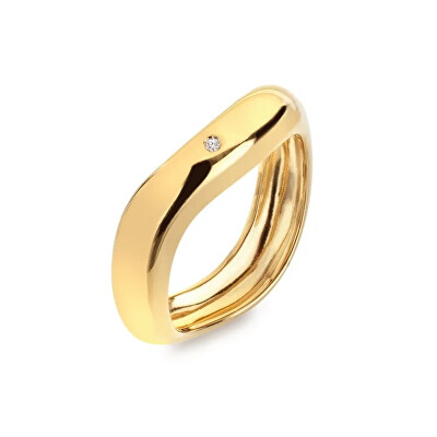 Hot Diamonds - Pozlacený vlnitý prsten s diamantem Fiji DR319