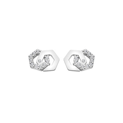 Hot Diamonds - Stříbrné náušnice s diamantem a topazy Hexagon DE876