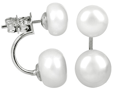 JwL Luxury Pearls - Originální náušnice s pravými bílými perlami 2v1 JL0287