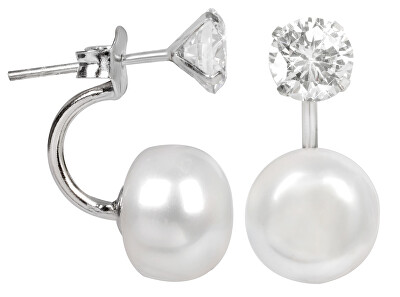 JwL Luxury Pearls - Originální náušnice s pravou perlou a krystalem 2v1 JL0059