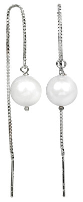 JwL Luxury Pearls - Stříbrné řetízkové náušnice s bílou perlou JL0204