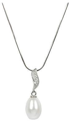 JwL Luxury Pearls - Stříbrný náhrdelník s perlou a zirkony JL0200 (řetízek, přívěsek)