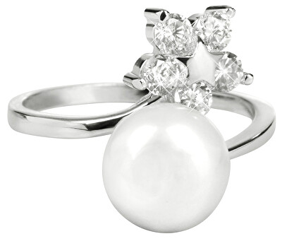 JwL Luxury Pearls - Stříbrný prsten s pravou perlou a čirými krystaly JL0322
