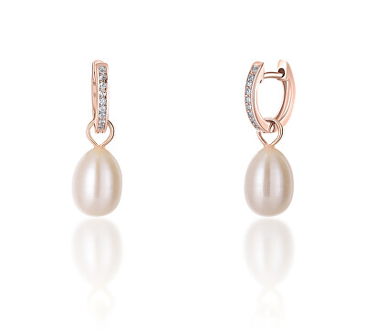 JwL Luxury Pearls - Bronzové kruhové náušnice á la vévodkyně Kate s pravou perlou a zirkony 3v1 JL0687