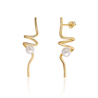 JwL Luxury Pearls - Dlouhé pozlacené stříbrné náušnice s perlou JL0621