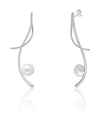 JwL Luxury Pearls - Dlouhé stříbrné náušnice s pravými barokními perlami a zirkony JL0681