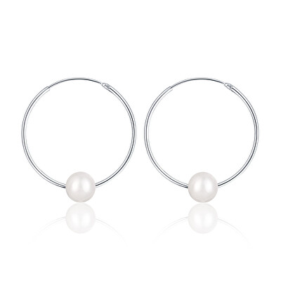 JwL Luxury Pearls - Stříbrné náušnice kruhy s pravými bílými perlami JL0633