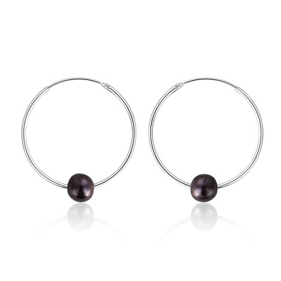 JwL Luxury Pearls - Stříbrné náušnice kruhy s pravými černými perlami JL0632