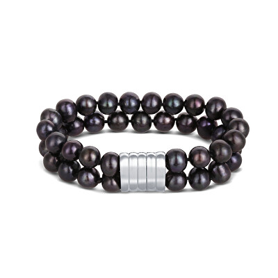 JwL Luxury Pearls - Dvojitý/dvouřadý náramek z pravých černých perel JL0599