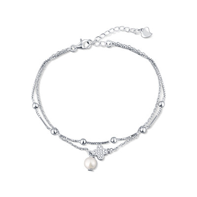 JwL Luxury Pearls - Dvojitý stříbrný náramek s pravou perlou a zirkony JL0801