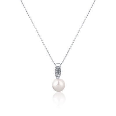 JwL Luxury Pearls - Elegantní náhrdelník s pravou perlou a zirkony JL0748 (řetízek, přívěsek)