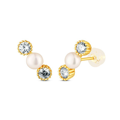 JwL Luxury Pearls - Elegantní pozlacené náušnice s perlami a zirkony JL0852