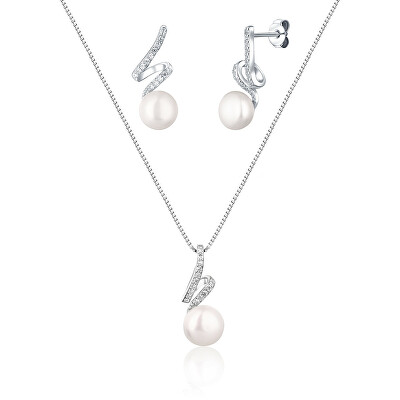 JwL Luxury Pearls - Elegantní set šperků s pravou perlou a zirkony JL0746 (řetízek, přívěsek, náušnice)