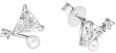 JwL Luxury Pearls - Jemné náušnice s pravou perlou a krystaly JL0586
