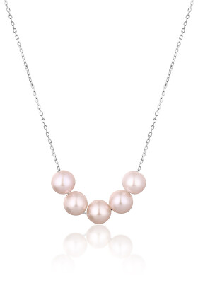 JwL Luxury Pearls - Jemný stříbrný náhrdelník s růžovými říčními perlami JL0784