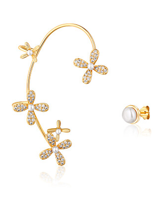 JwL Luxury Pearls - Pozlacené asymetrické náušnice s perlami a zirkony - pravá záušnice JL0777