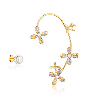 JwL Luxury Pearls - Pozlátené asymetrické náušnice s perlami a zirkónmi - ľavá záušnica JL0776