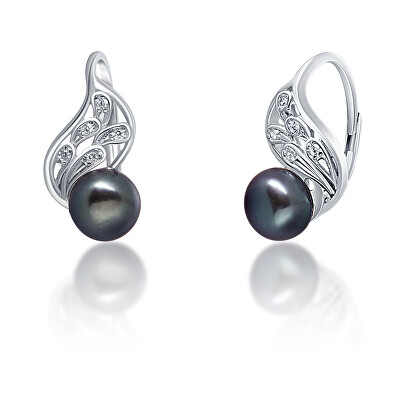 JwL Luxury Pearls - Luxusní stříbrné náušnice s pravou černou perlou JL0674