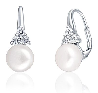 JwL Luxury Pearls - Luxusní stříbrné náušnice s pravou perlou a zirkony JL0641