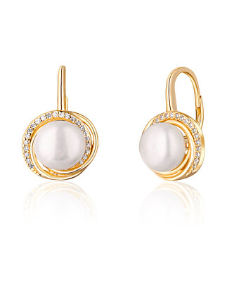 JwL Luxury Pearls - Luxusní žlutě zlacené náušnice s pravými říčními perlami JL0768