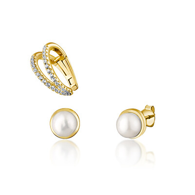 JwL Luxury Pearls - Moderní set pozlacených náušnic (1x záušnice, 2x pecková náušnice) JL0807